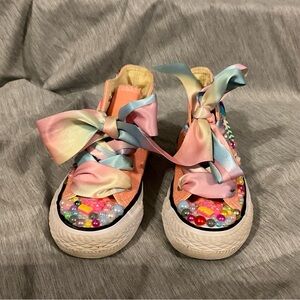 Pastel Beaded Kids Sneakers with Ribbons